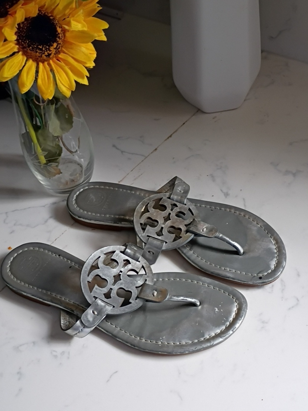 Tory Burch MilleMetallic Silver Women's Thong Sandals